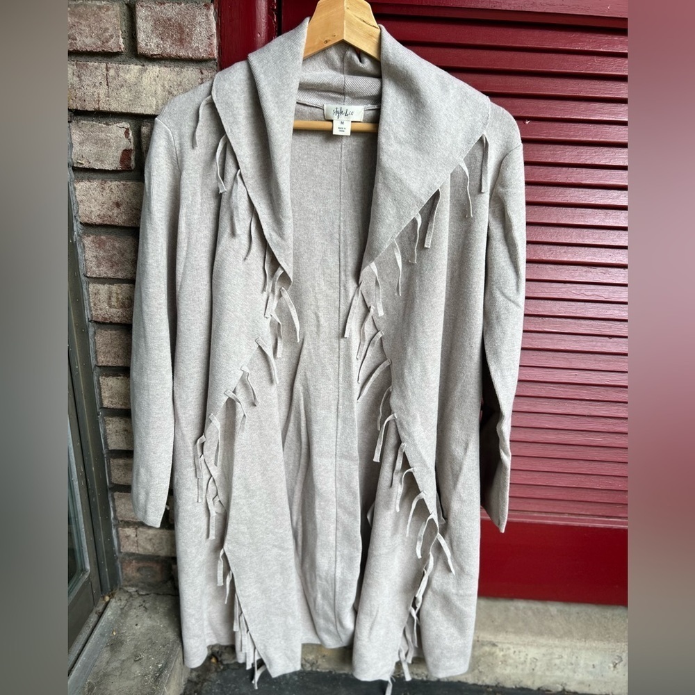 Style & Co medium fringe long sleeve cardigan - Picture 2 of 11